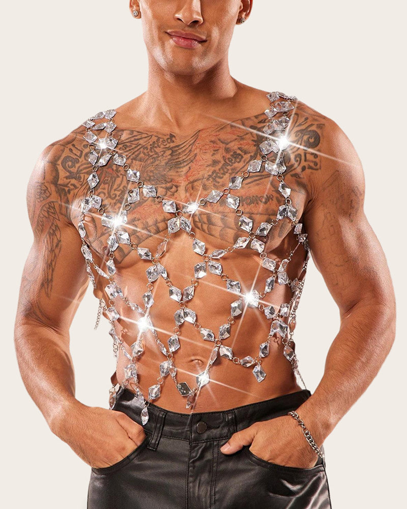 Crystal Gem Chain Body Harness Top - Silver