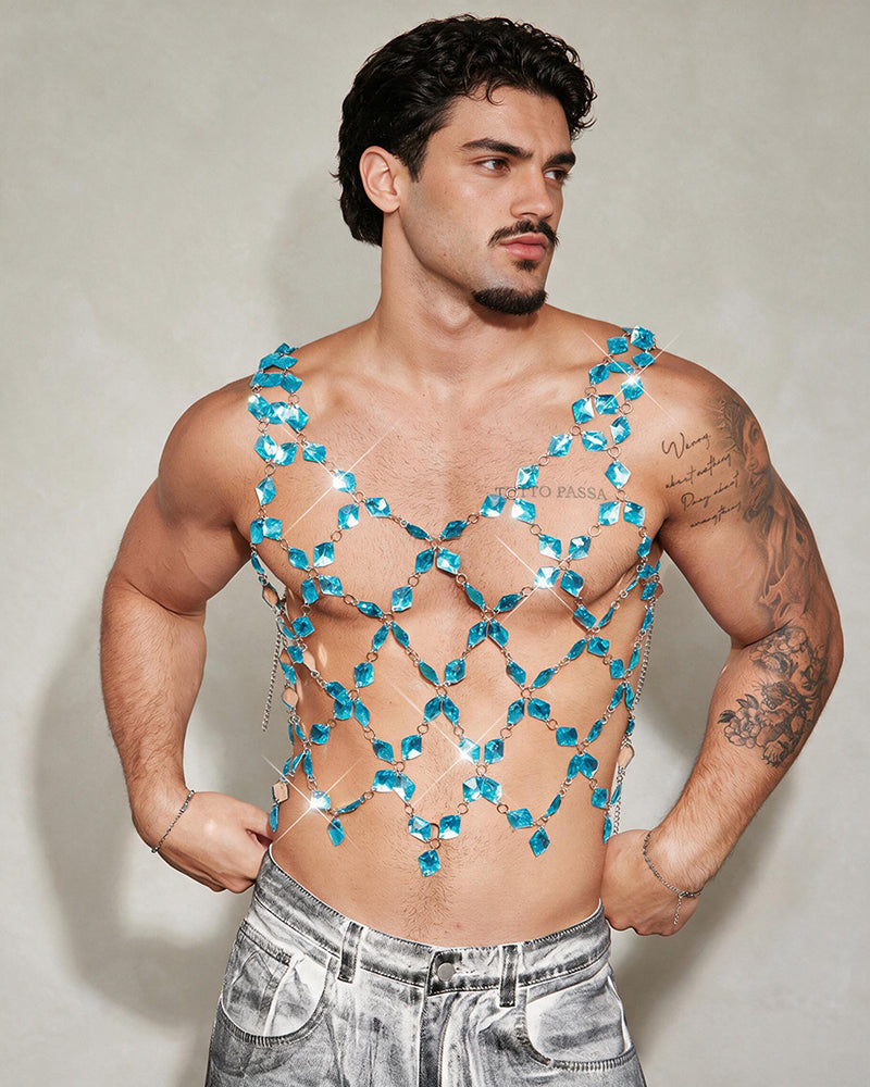 Crystal Gem Chain Body Harness Top - Blue