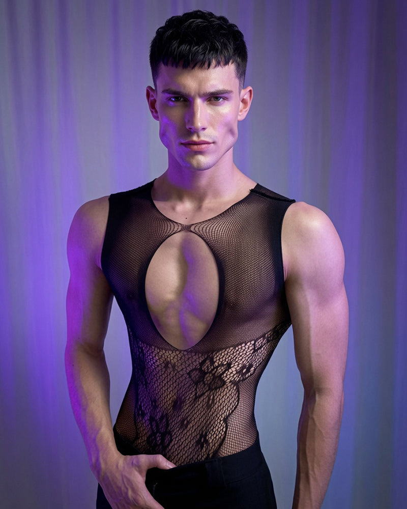 Mesh Lace Cutout Bodysuit - Style 1