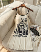 Skull Graphic Print Spaghetti Strap Mini Slip Dress - Cream