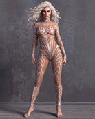 Skeleton Tattoo Print Full Body Catsuit Halloween Costume