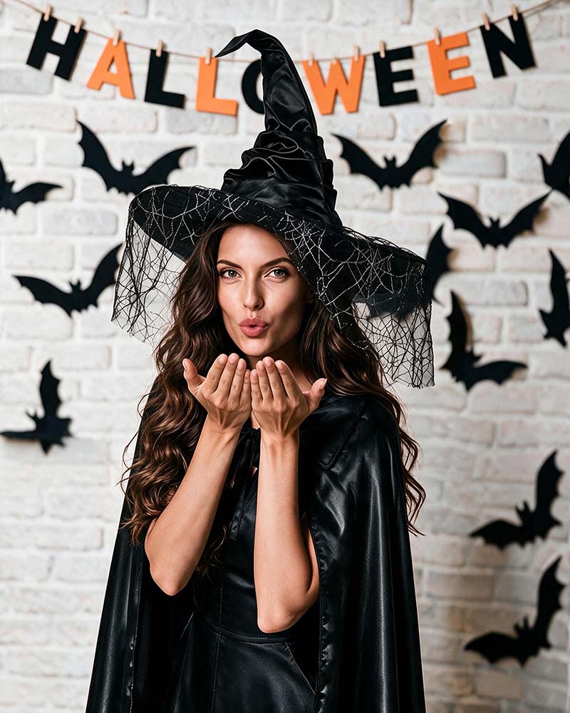 Halloween Witch Hat with Spider Web Veil