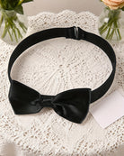 Black bow-collar open pouch G-string thong set with bow tie