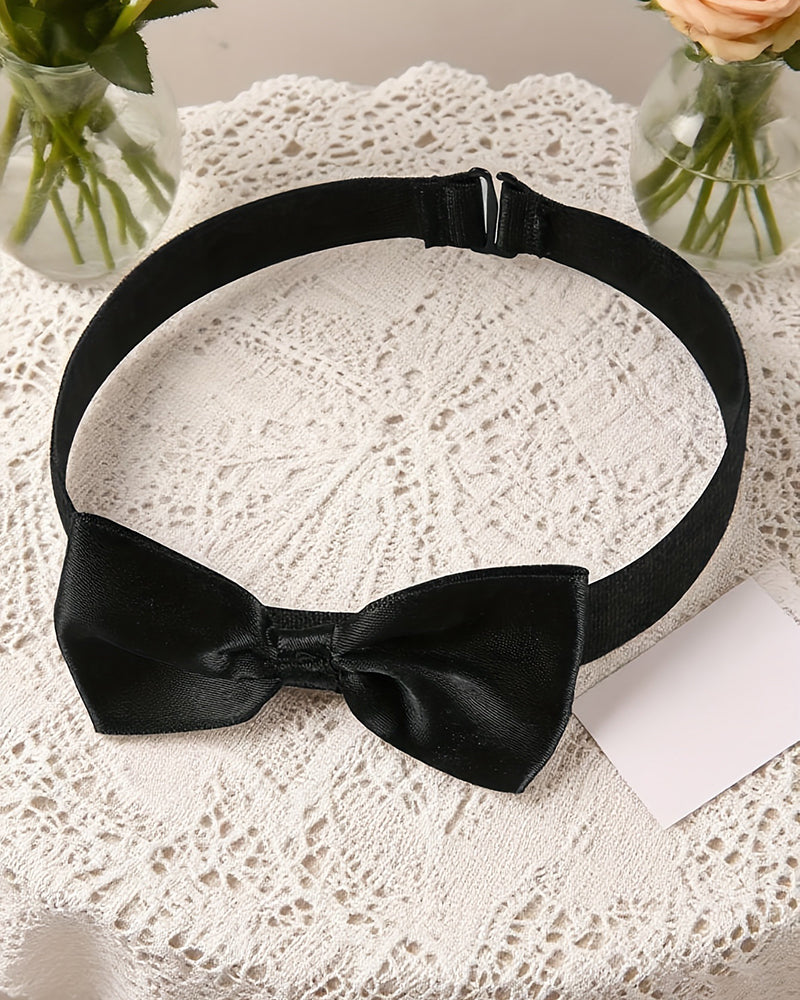 Black bow-collar open pouch G-string thong set with bow tie