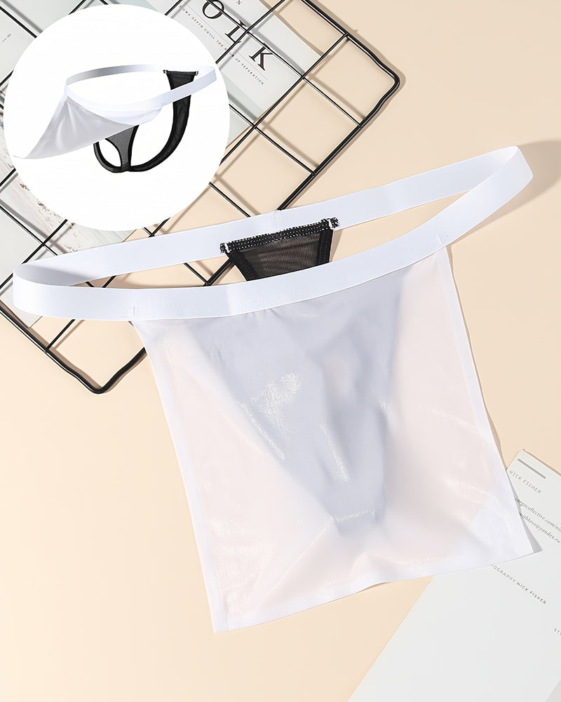 White sheer g-string thong with satin pouch