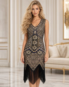 Art Deco Print Satin Cut-Out Midi Dress