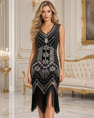 Art Deco Print Satin Cut-Out Midi Dress