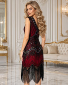 Art Deco Print Satin Cut-Out Midi Dress