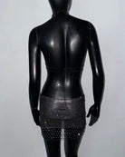 Rhinestone Mesh Cut-Out Crop Top Shorts Set