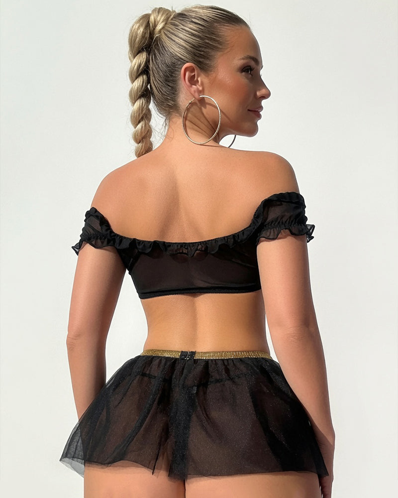 Avidlove Arabian Genie Cosplay Mesh Lingerie Set with Gold Coin Chain Belt
