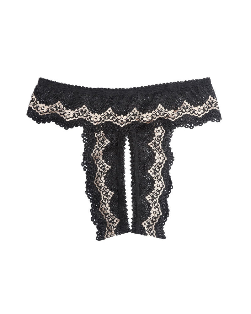 Lace Mesh Crotchless Thong Panty