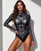 Spiderweb Print Long Sleeve Crotchless Costume Bodysuit