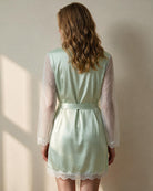 Satin Lace Sleeve Wrap Robe - Mint Green