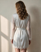 Satin Lace Sleeve Wrap Robe - White