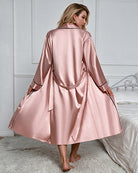 Satin Slip Dress and Robe Set - Pink