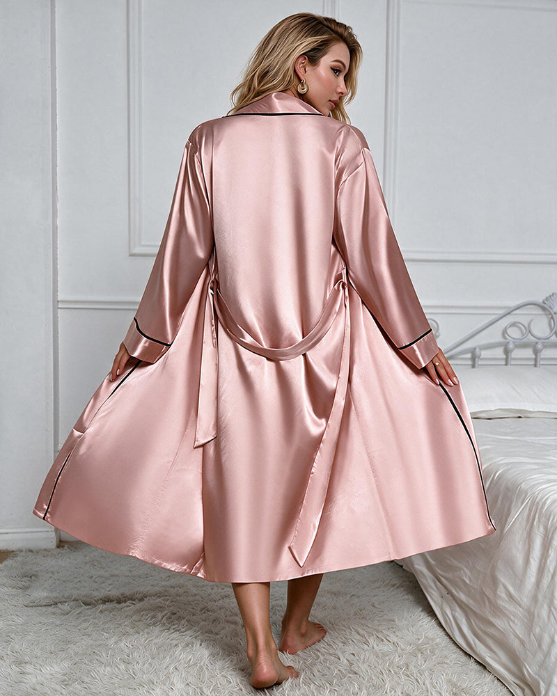 Satin Slip Dress and Robe Set - Pink