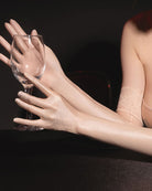 Oil-Shiny Lace Trim Opera Gloves