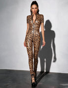 Patent Leather Zip Front Bodysuit Open Crotch Teddy