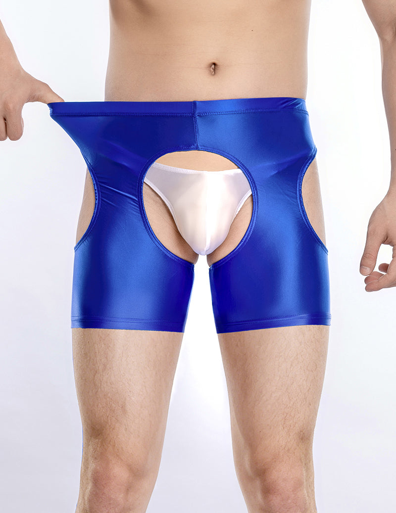 Men Sheer Shiny Quarter Length Leggings Low Waist Transparent Briefs