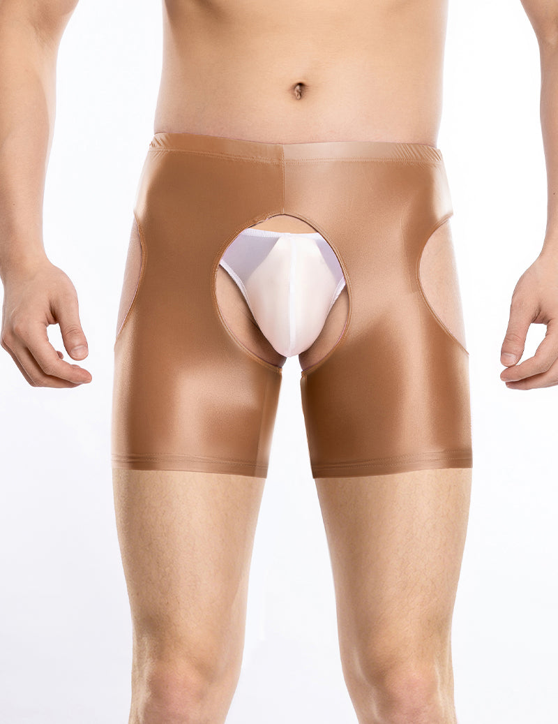 Men Sheer Shiny Quarter Length Leggings Low Waist Transparent Briefs