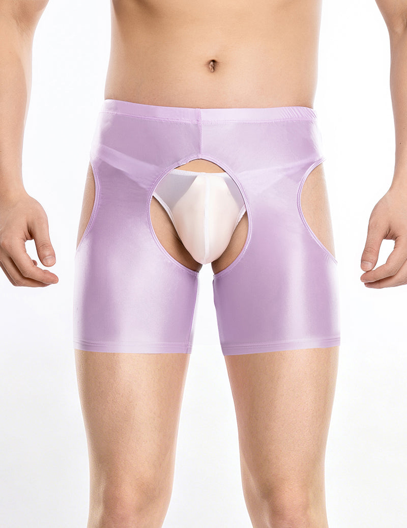 Men Sheer Shiny Quarter Length Leggings Low Waist Transparent Briefs