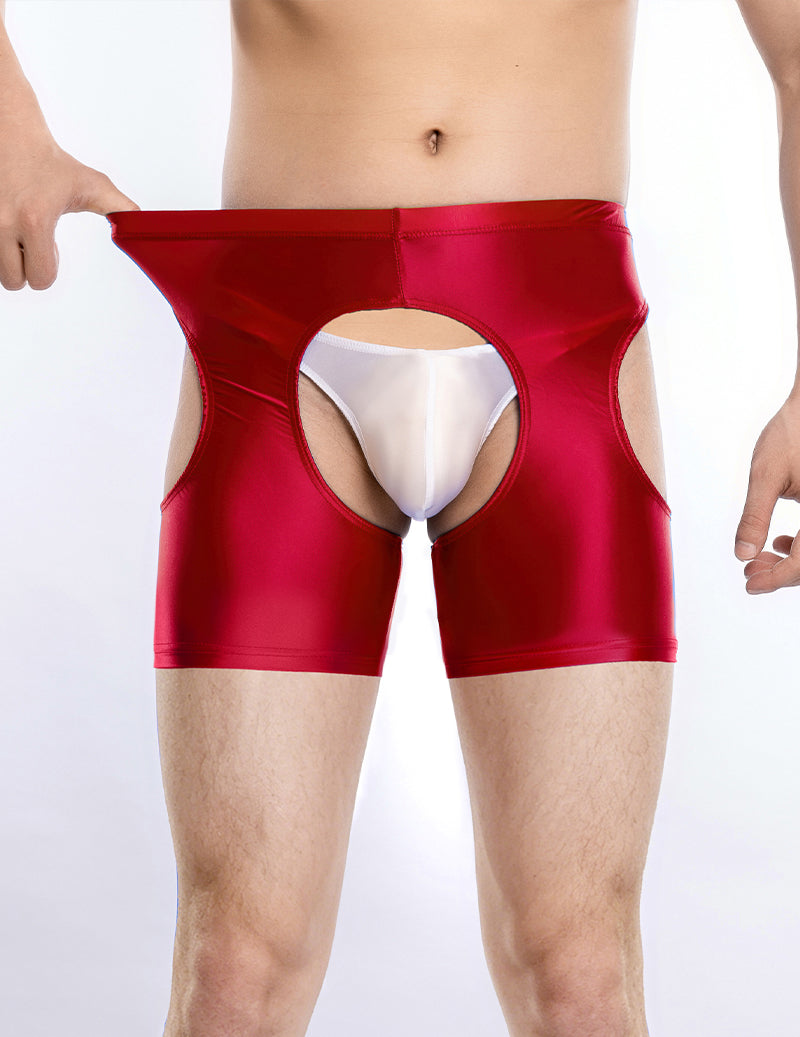 Men Sheer Shiny Quarter Length Leggings Low Waist Transparent Briefs