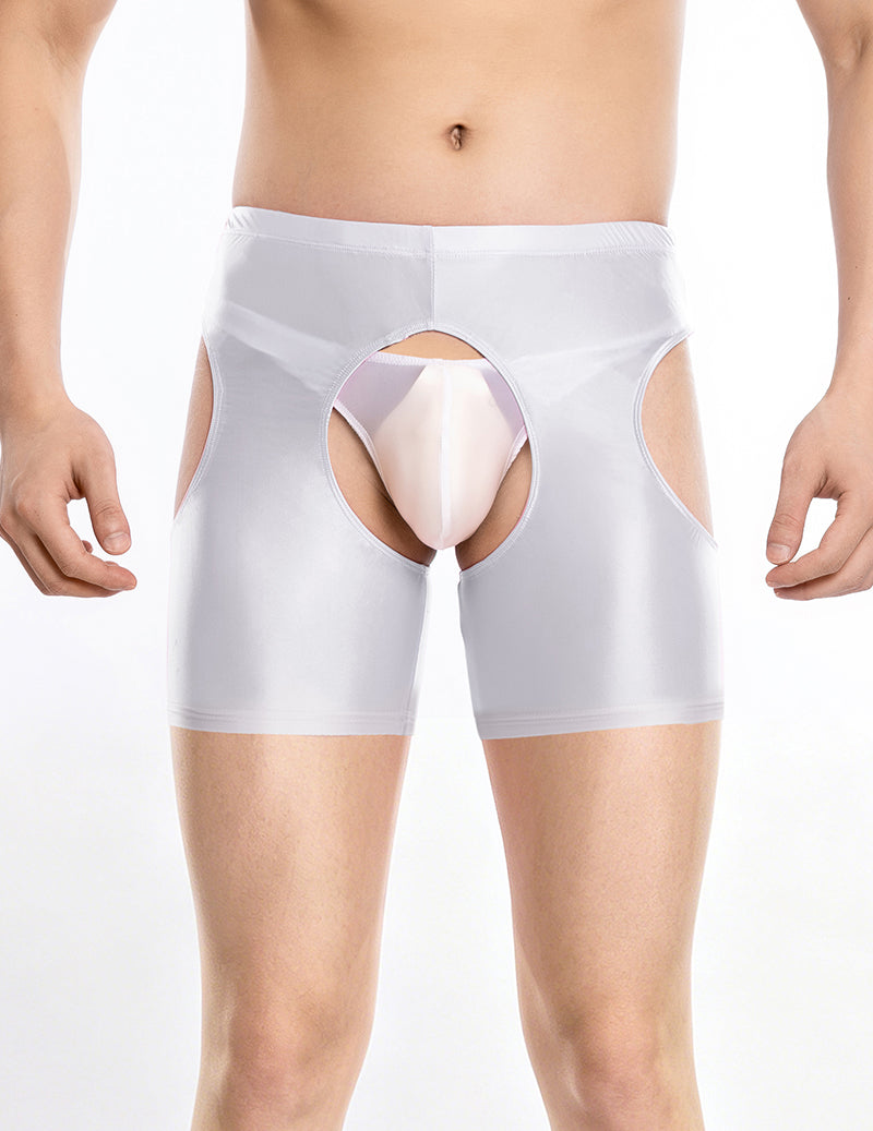 Men Sheer Shiny Quarter Length Leggings Low Waist Transparent Briefs