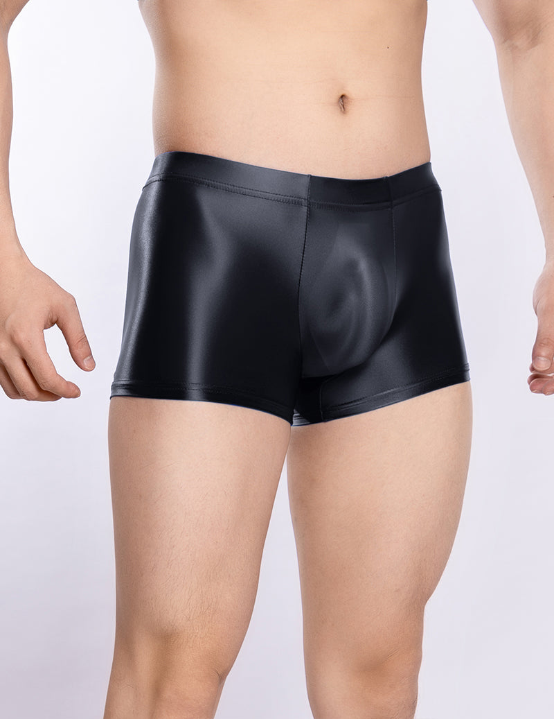 Men Shiny Transparent Boxer Briefs Low Rise U-Convex Pouch