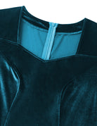 Peacock blue velvet V-neck bodice with contrast lining and seam detail