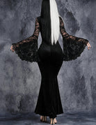 Gothic Lace Bell Sleeve Velvet Mermaid Dress - Black