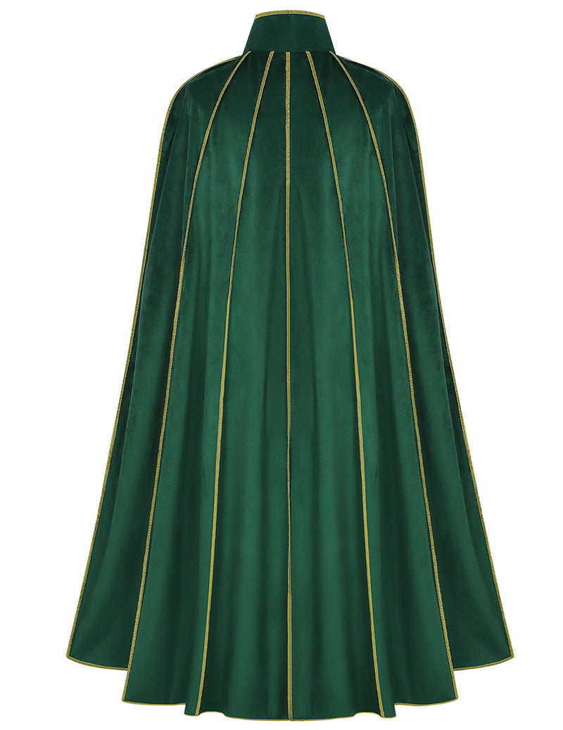 Medieval Gold Trim Velvet Cloak Cape - Green