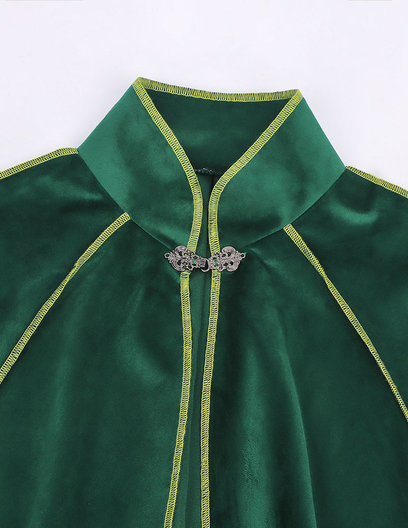 Medieval Gold Trim Velvet Cloak Cape - Green