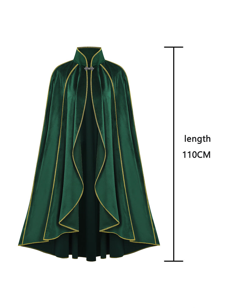 Medieval Gold Trim Velvet Cloak Cape - Green