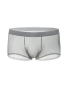 Men's ice-silk seamless boxer briefs, light gray, front view, sheer mesh panel