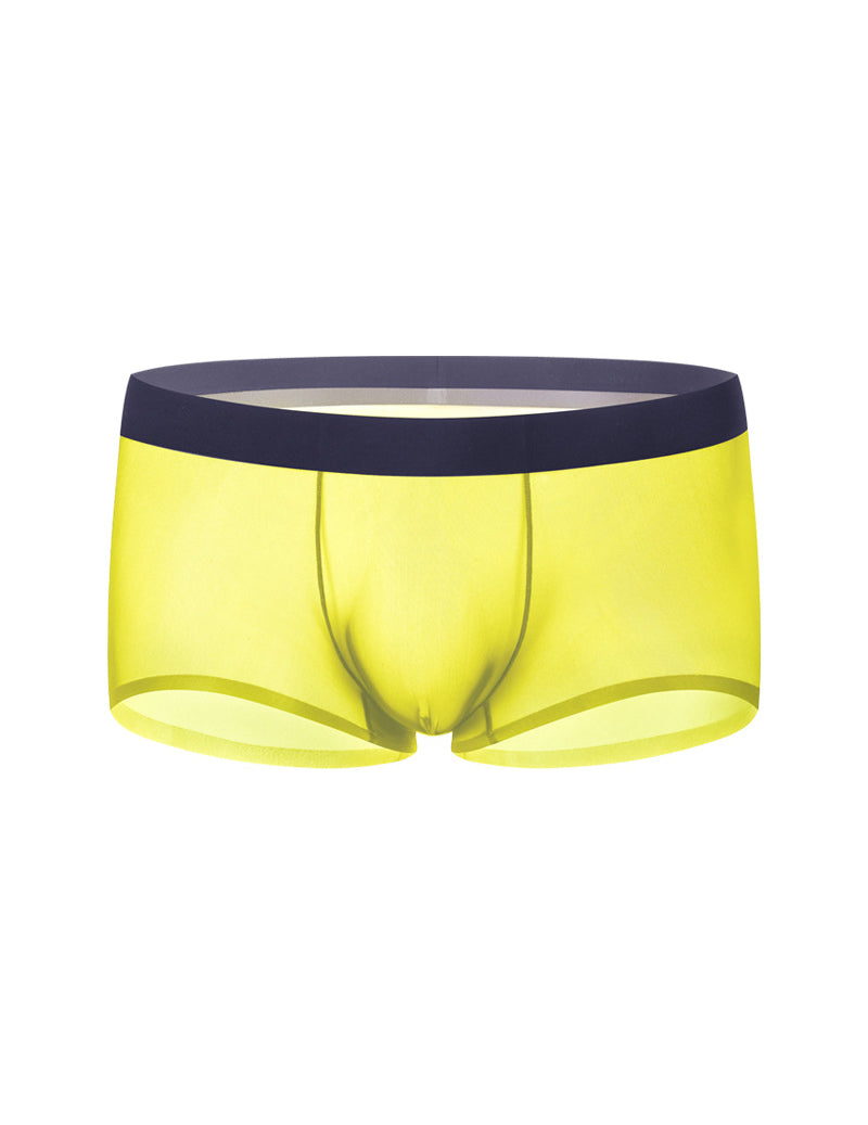 Men's ice silk seamless boxer briefs in neon yellow, seamless low-rise fit