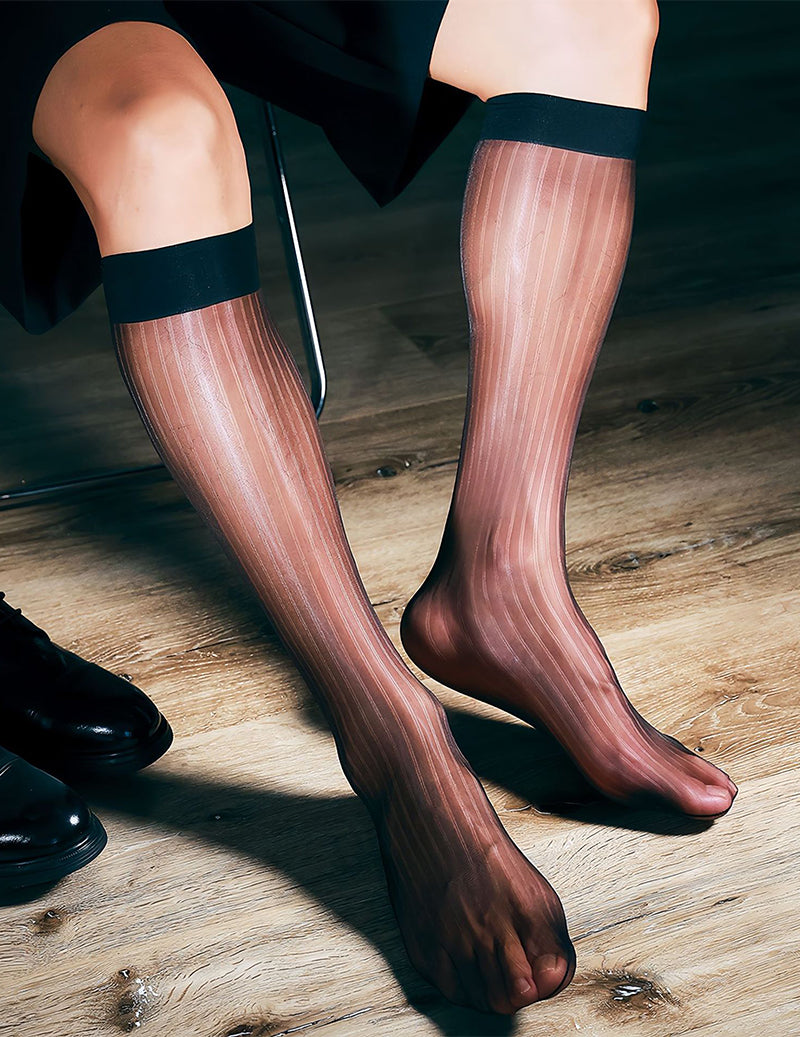Men Shiny Sheer Dress Socks Mid-Calf Business Hosiery