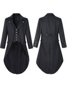 Men's Victorian steampunk tailcoat costume jacket, black, front and back views