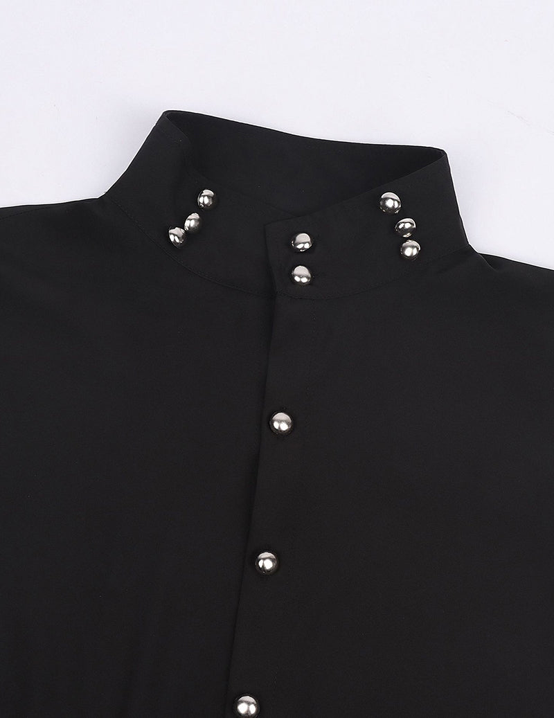 Black shirt collar with silver-tone buttons and stand neckline