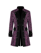 Men's purple baroque double-breasted coat with black lapels and dark center