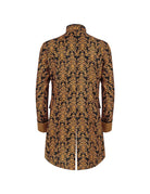 Men's gold baroque double-breasted coat, back view with dark collar