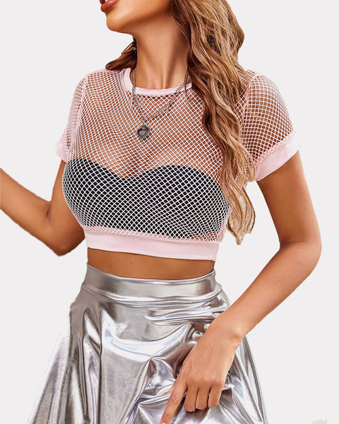 avidlove fishnet crop top for women short sleeve mesh bikini pullover shirt see through blouse