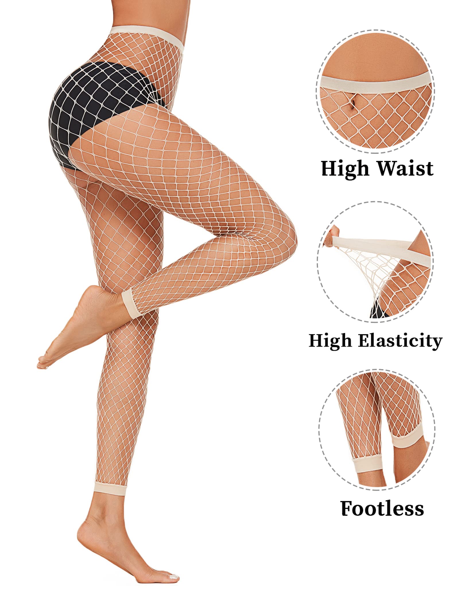 Avidlove off-white fishnet stockings, high waist, footless, sexy lingerie for women