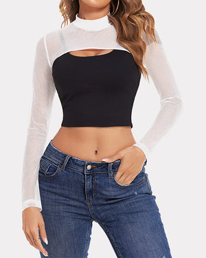 Buy Avidlove Women Mesh Crop Top Long Sleeve See Through Shirt Sheer Blouse  O Neck Clubwear S-4XL Online at desertcartINDIA