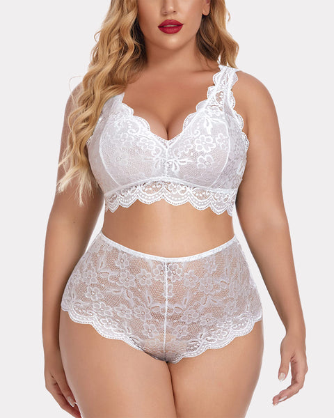 avidlove plus size lingerie set for women sexy lace halter bralette high waist panty set
