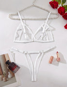 White strappy bra and thong set with adjustable straps