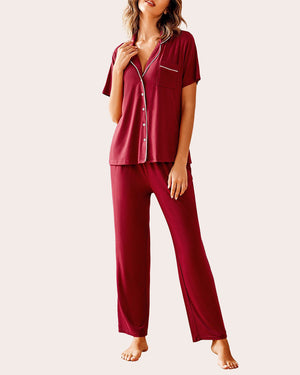 avidlove pajamas set notch collar soft sleepwear pjs short sleeve button down nightwear with long pants