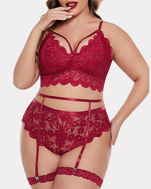 Hot Red Lace Lingerie Set Underwire Bra, String Panty, and Lace Trim