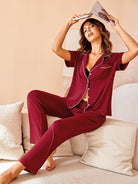 avidlove pajamas set notch collar soft sleepwear pjs short sleeve button down nightwear with long pants