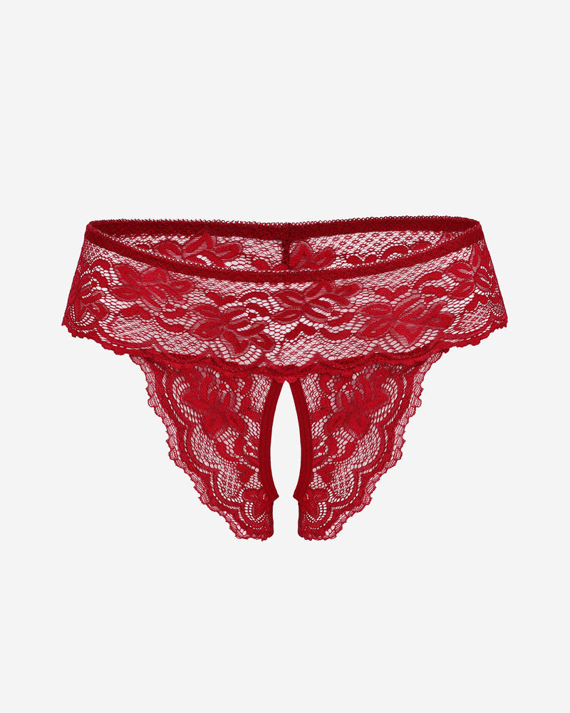 Avidlove red lace low rise hipster lingerie, open back, floral lace detail, comfortable and sexy