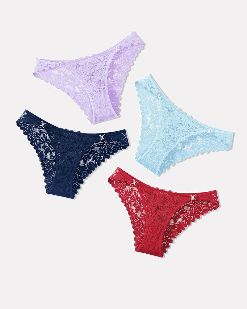 Low Rise Tanga Cheeky Underpants in Purple, Navy, Light Blue, and Red Lace